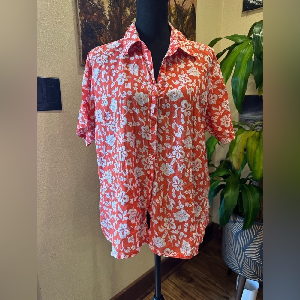 EUC vintage CAROLINA colours hawaiana short sleeve. Button down shirt. Sz 16